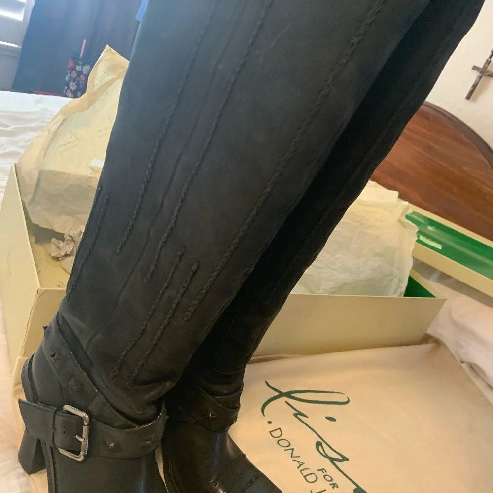 Donald J. Pliner Black Leather High Studded Boots Limited Edition